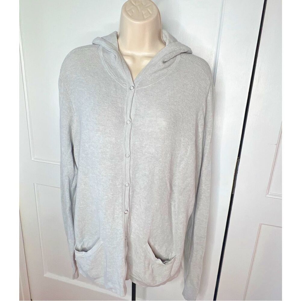 Eileen Fisher Gray Waffle Knit Zip Up Hoodie Organic Cotton Size XL - Picture 1 of 5